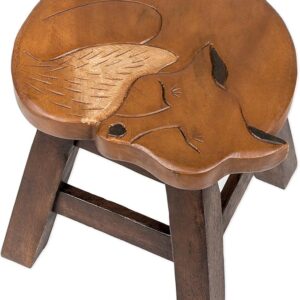 Fox Hand-Carved Acacia Hardwood 11 inch Decorative Animal Foot Rest Step Stool