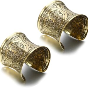 SONNYX 2 PCS Cuff Bracelets for Women Vintage Ethnic Wide Open Chunky Gold Silver Wrist Cuff Warp Bracelets for Cosplay or Belly Dance