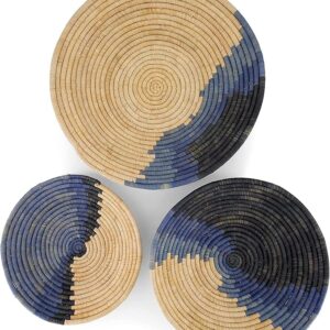 Decorative Baskets, Wall & Home Decor, Fruit Bowl and Storage Basket, Artisan-made with Raffia, Eco-friendly by African Artisans, Set of 3 (Neutral)
