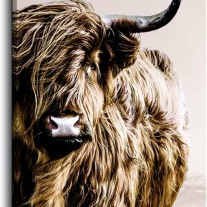 ZNZ Highland Cow Wall Art Country Farmhouse Wall Decor Strong Confident Yak Canvas Prints with Long Horns Animal Wall Art Fluffy Cattle Pictures Used in Bedroom Bathroom Office Fireplace Kitchen