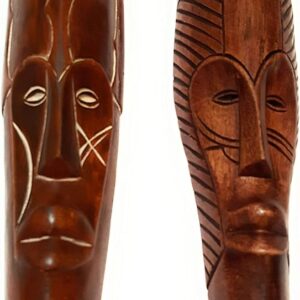 Novarena African Art Cameroon Gabon Fang Wall Masks and Sculptures – Africa Home Mask Decor (2 Pc Set of Brown Masks)
