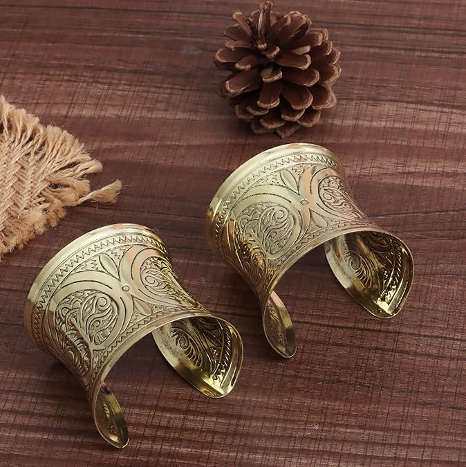 SONNYX 2 PCS Cuff Bracelets for Women Vintage Ethnic Wide Open Chunky Gold Silver Wrist Cuff Warp Bracelets for Cosplay or Belly Dance - Image 6