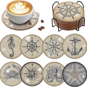 8 pcs Diamond Painting Coasters | Diamond Art Coasters | Vintage Nautical Diamond Art Painting | Perfect Art Craft Gift for Vintage Nautical Lover, Dad, Mom, Grandparents, Brother, Sister